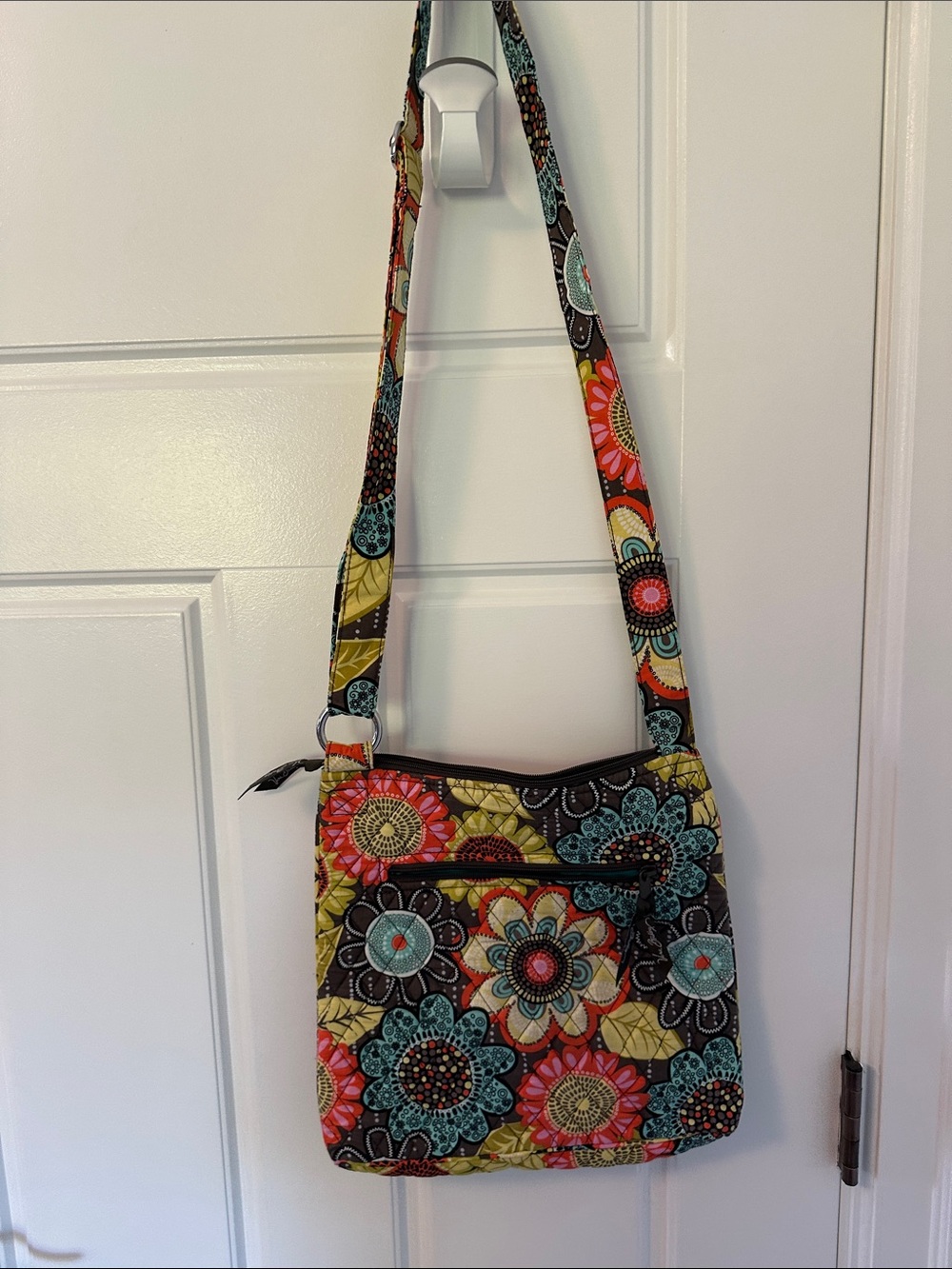 Vera Bradley Floral Quilted Crossbody in Brown, Turquoise & Coral